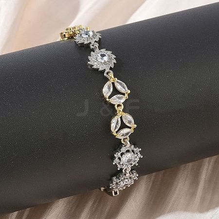 Brass Micro Pave Clear Cubic Zirconia Link Chain Bracelets for Women BJEW-C156-06A-GP-1