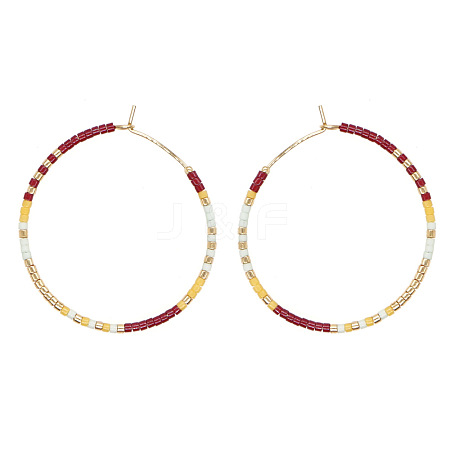 Handmade Glass Seed Beads Hoop Earrings HQ0649-1-1