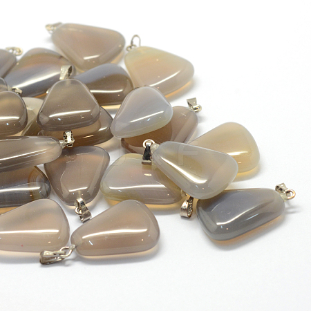 Trapezoid Natural Grey Agate Pendants G-Q359-21-1