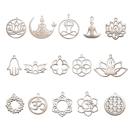 15Pcs 15 Styles 201 Stainless Steel Pendants STAS-CJ0001-191-1