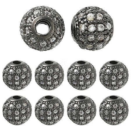 10Pcs Round Brass Micro Pave Cubic Zirconia Beads ZIRC-YW0001-26B-1