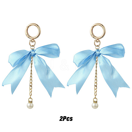 2Pcs Aluminum & Polyester Bowknot & Acrylic Pearl Shoes Charms HJEW-YW00535-04-1