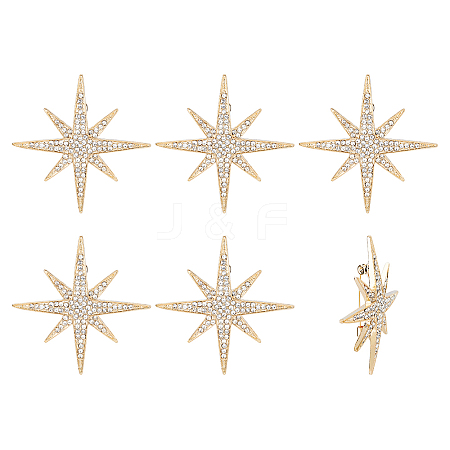6Pcs Star Alloy Rhinestone Lapel Pins for Backpack Clothes JEWB-DC0001-39KCG-1