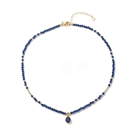 Cubic Zirconia Teardrop Pendant Necklace with Natural Kyanite Beaded Chains NJEW-JN04121-01-1