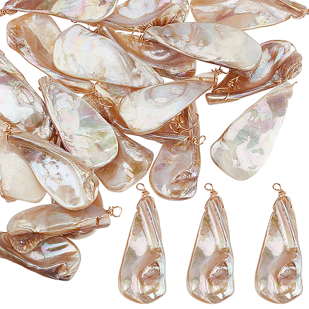 20Pcs Electroplated Natural Freshwater Shell Pendants PALLOY-WR00019-1