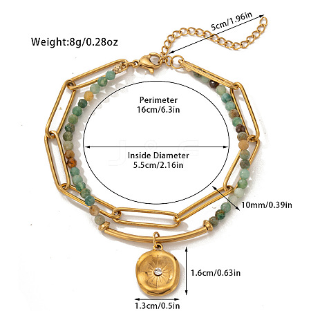 304 Stainless Steel & Natural Flower Amazonite Beaded Double Layer Bracelets FS-WG81BCE-02-1