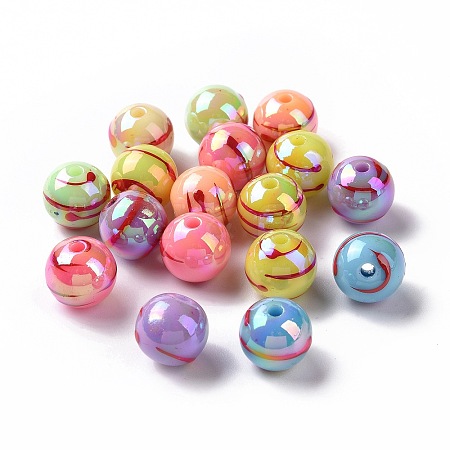 UV Plating Rainbow Iridescent Drawbench Acrylic Beads OACR-E009-10F-1