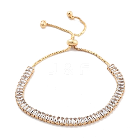 Brass Pave Clear Cubic Zirconia Rectangle Box Chain Slider Bracelets BJEW-B094-05A-G-1