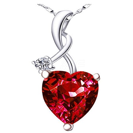 Heart Shape Brass Glass Imitation Ruby Pendants for Women NJEW-BB66014-E-1