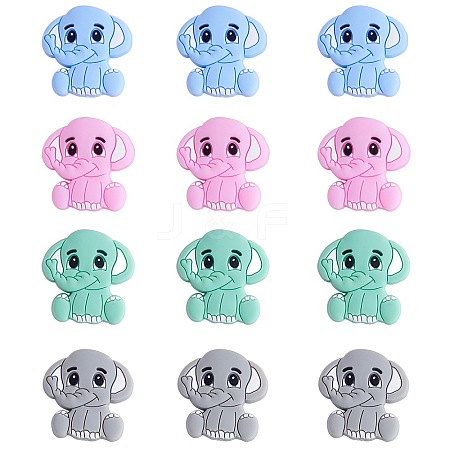 12Pcs 4 Styles Elephant Silicone Beads JX663A-1