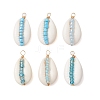 6Pcs 6 Styles Natural Cowrie Shell & Glass Seed Beads Pendants PALLOY-JF02759-01-1