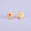 Printed Round with Heart Pattern Silicone Focal Beads SI-JX0056A-144-1