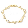 Brass Micro Pave Cubic Zirconia Oval & Leaf Link Chain Bracelets for Women BJEW-G764-05G-02-4