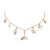 Summer Beach Brass Clear Cubic Zirconia & Shell Pearl & Spiral Shell Bib Necklaces NJEW-TA00182-2