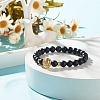 Synthetic Black Stone Round Beaded Stretch Bracelet with Brass Lion BJEW-JB07864-03-2