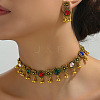 Flat Round & Flower Alloy Rhinestone Pendant Necklace & Stud Dangle Earring Sets FS-WG9BC55-01-2