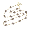 Natural Grey Agate Faceted Flat Round Beaded Chain Necklaces with Matte Brass Beads GG-CBA37F5-01G-12-4