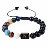 10MM Natural Black Obsidian Alphabet Beaded Braided Bracelets TO2319-14-1