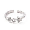 Clear Cubic Zirconia Hollow Out Star Open Cuff Ring RJEW-E072-23P-2