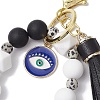 Silicone & Natural Dalmatian Jasper Beaded Bracelet Wristlet Keychain KEYC-JKC00994-4