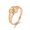 Brass Heart with Flower Adjustable Ring for Women RJEW-P034-06G-1
