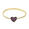 Rack Plating Brass Micro Pave Cubic Zirconia Heart Hinged Bangles for Women BJEW-R317-01A-G-2