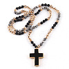 Cross Bohemian Style Natural Lava Rock Pendant Glass Beaded Necklaces FS-WG0F67E-01-2