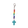 Synthetic Turquoise Cross with Natural Dyed Malaysia Jade Round Beaded Pendant Decoration HJEW-JM00940-2