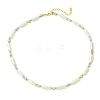 Faceted Cube Natural Larimar & Natural Baroque Keshi Pearl Column Beaded Necklaces NJEW-JN06620-3