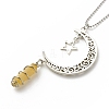 Natural Topaz Jade Bullet with Alloy Moon and Star Pendant Necklace NJEW-JN03912-04-5