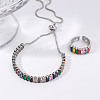 Chic Rectangle Brass Rhinestone Slider Bracelets & Cuff Rings Sets for Daily Wear VC3129-3-1