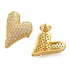 Rack Plating Heart Brass Pave Clear Cubic Zirconia Stud Earrings EJEW-I310-03G-1