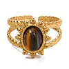 Oval Natural Tiger Eye Finger Rings RJEW-Q822-23G-02-2