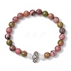 2Pcs Natural Rhodonite & Unakite & White Jade & Polychrome Jasper & Rose Quartz Round Beaded Stretch Bracelets BJEW-JB11953-3