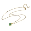 Saint Patrick's Day Brass Pave Cubic Zirconia Green Four-Leaf Clover Pendant 304 Stainless Steel Satellite Chain Necklaces NJEW-JN06677-3