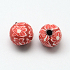 Handmade Flower Pattern Polymer Clay Round Beads X-CLAY-Q221-24-2