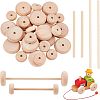 Olycraft 32Pcs 2 Style Schima Wood Vehicle Wheels and 20Pcs 2 Style Schima Wood Sticks DIY-OC0004-21-1