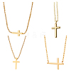 4Pcs 4 Styles Brass & 304 Stainless Steel Sideways Cross Box Chain Necklaces for Women NJEW-UN0001-67-1