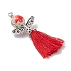 Porcelain Beaded with Polycotton Tassel Big Pendants PALLOY-JF02986-4