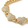 Brass Micro Pave Clear Cubic Zirconia Triple Heart Cuban Link Chains Bracelets for Women BJEW-M322-05G-B-2