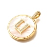 Rack Plating Brass Micro Pave Clear Cubic Zirconia Pendants with Shell KK-M309-42G-U-3