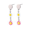 Flower Enamel Long Dangle Stud Earrings EJEW-N049-02A-1