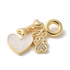 Brass Micro Pave Clear Cubic Zirconia Paw Print Bone Heart European Dangle Charms KK-P292-10G-2