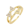 Rack Plating Bowknot Brass Micro Pave Clear Cubic Zirconia Cuff Rings for Women RJEW-M028-62G-2