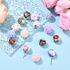 5Pcs Luminous Glow in the Dark Polymer Clay Pave Rhinestone Round Beads with Resin Flower CLAY-YW0002-48-4