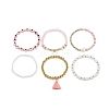 6Pcs 6 Style Natural & Synthetic Mixed Gemstone & Pearl & Resin Evil Eye Stretch Bracelets Set BJEW-JB08885-5