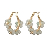 Flower Brass & Natural Green Aventurine Hoop Earrings EJEW-TA00781-03-2