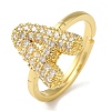 Rack Plating Letter Brass Micro Pave Clear Cubic Zirconia Adjustable Rings for Women KK-S391-03G-A-2