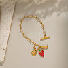 Ocean 304 Stainless Steel Enamel Strawberry Shell Shape Charm Paperclip Chain Bracelets with OT Clasps VA6795-3