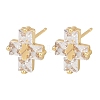 Brass Micro Pave Clear Cubic Zirconia Cross Stud Earrings EJEW-F400-22A-G-4